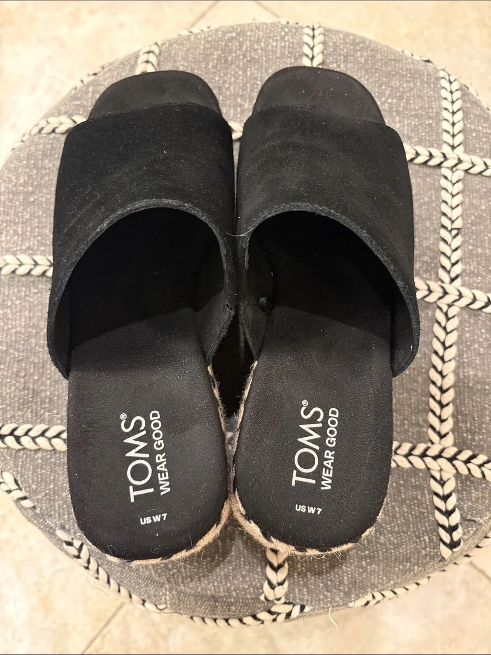 TOMS Black Suede Platform Espadrille Mule